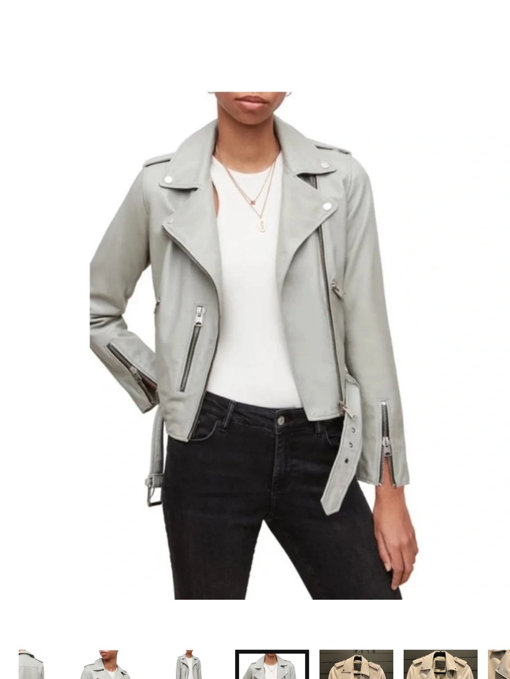 All Saints Light Gray Leather Moto Jacket